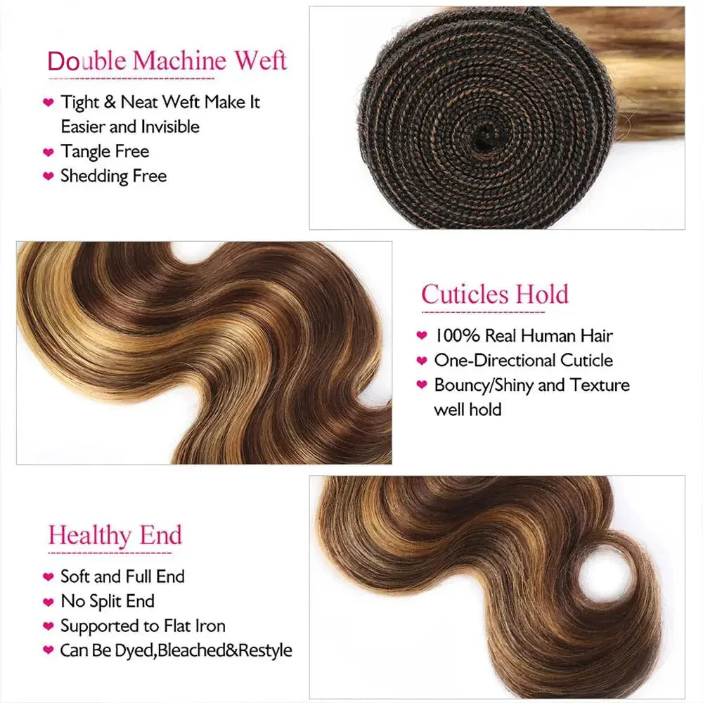 Body Wave Hair Bundles | 100% Brazilian Virgin Human Hair | 14A & 16A Grade