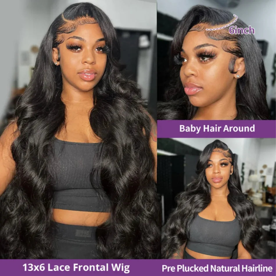HD Transparent 13x4 · 13x6 Body Wave Lace Front Human Hair Wig – 30/36 Inch Pre-Plucked Brazilian Wig