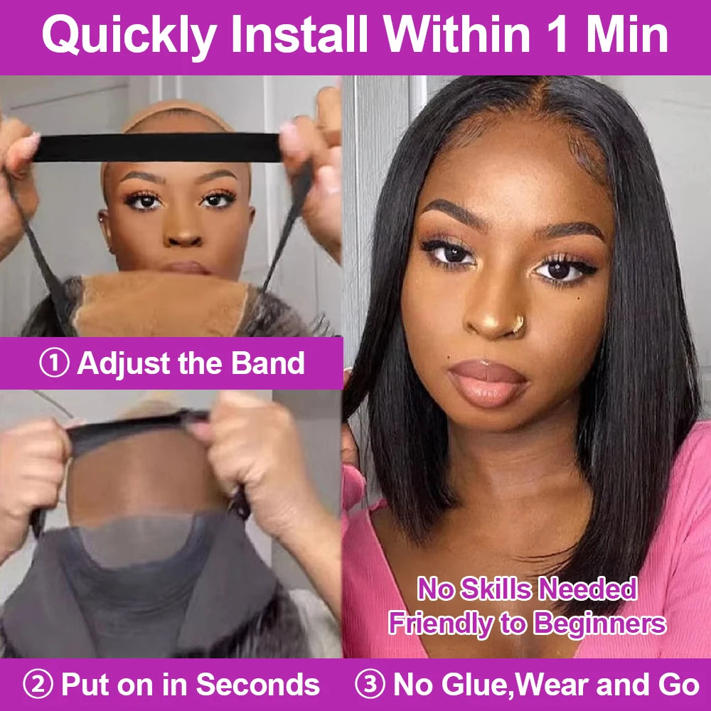 POPVIBES Bone Straight Short Bob HD Transparent Lace Front Wig (13x4/13x6) – Glueless Brazilian Remy Human Hair