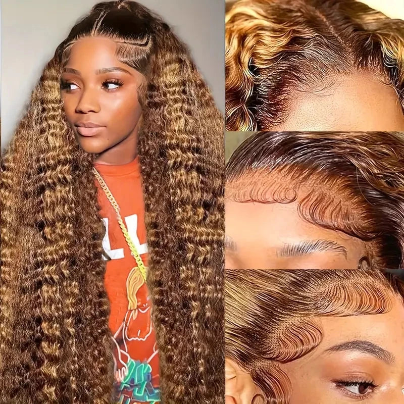 30" Water Wave 4/27 Highlight Ombre 13x6 HD Lace Front Wig (250% Density)