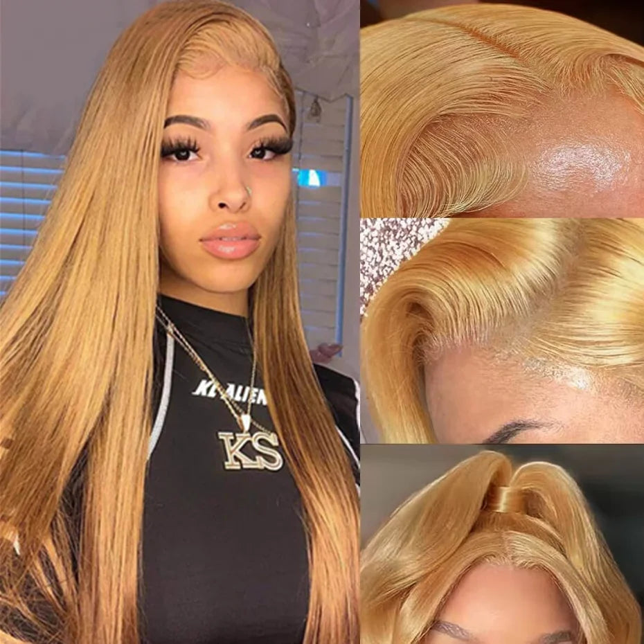Honey Blonde #27 Straight HD Lace Front Wig (13x6 / 13x4) – Brazilian Remy Human Hair, Transparent Lace (26"+)