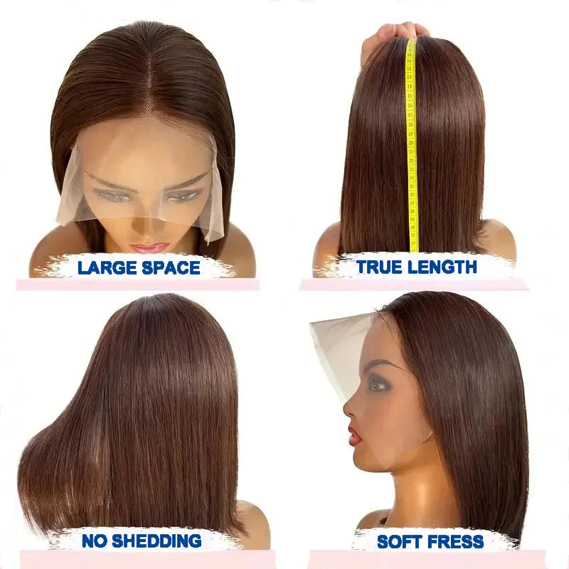 Chocolate Brown #4 Straight Bob 13x4 HD Transparent Lace Front Wig (220% Density)