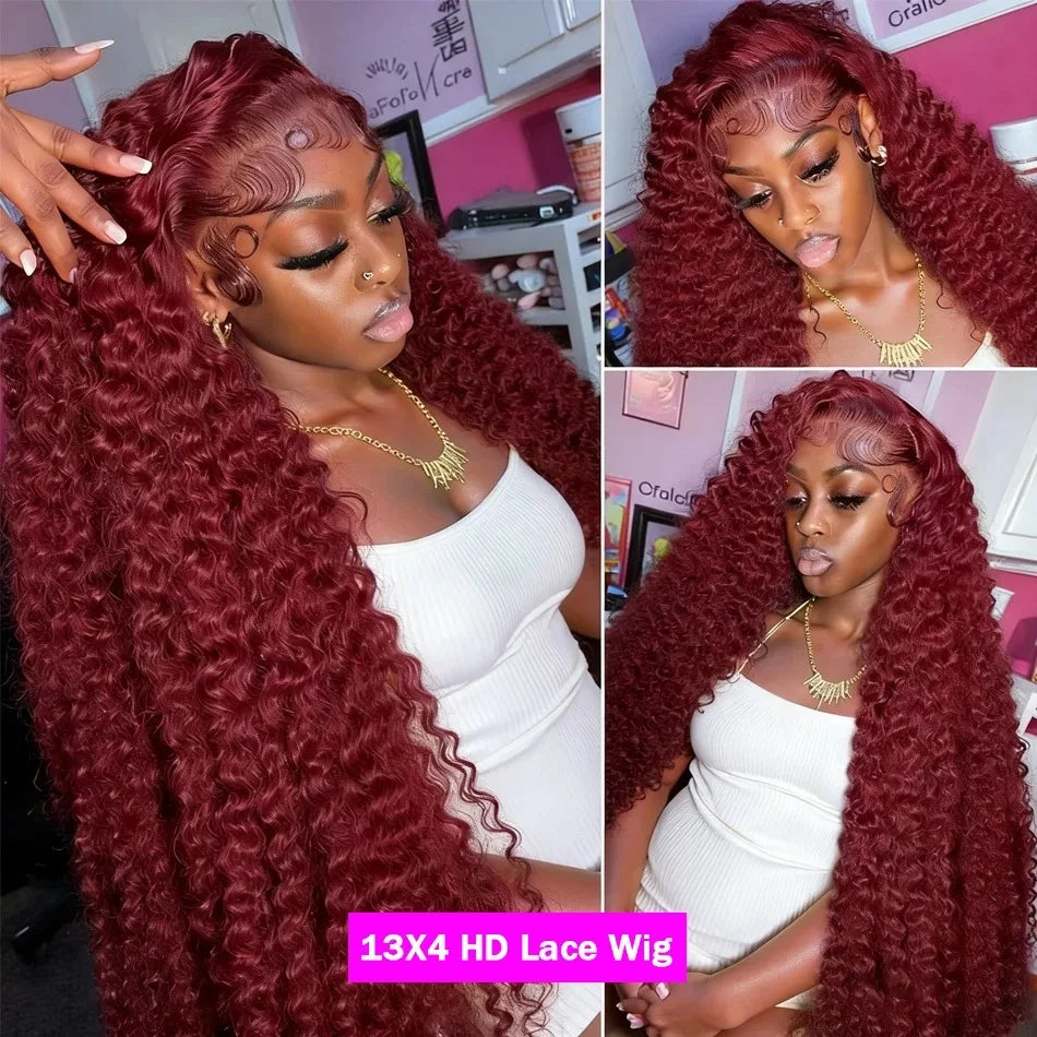 Burgundy 99J Deep Wave Lace Front Wig | 13x4 & 13x6 HD Lace | 180%-250% Density