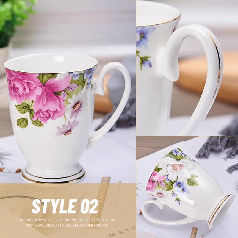 Vintage Floral Ceramic Coffee Mug – Elegant Handgrip Cup for Home & Office