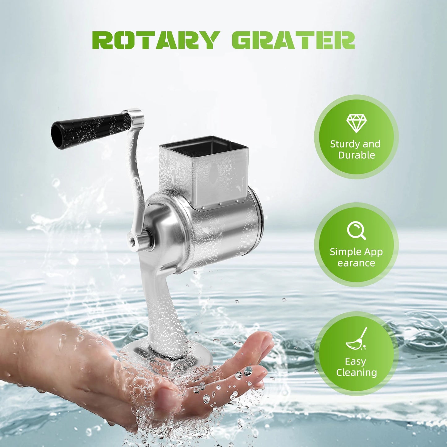 Manual Rotary Grater – 5-in-1 Stainless Steel Vegetable & Cheese Slicer Grinder