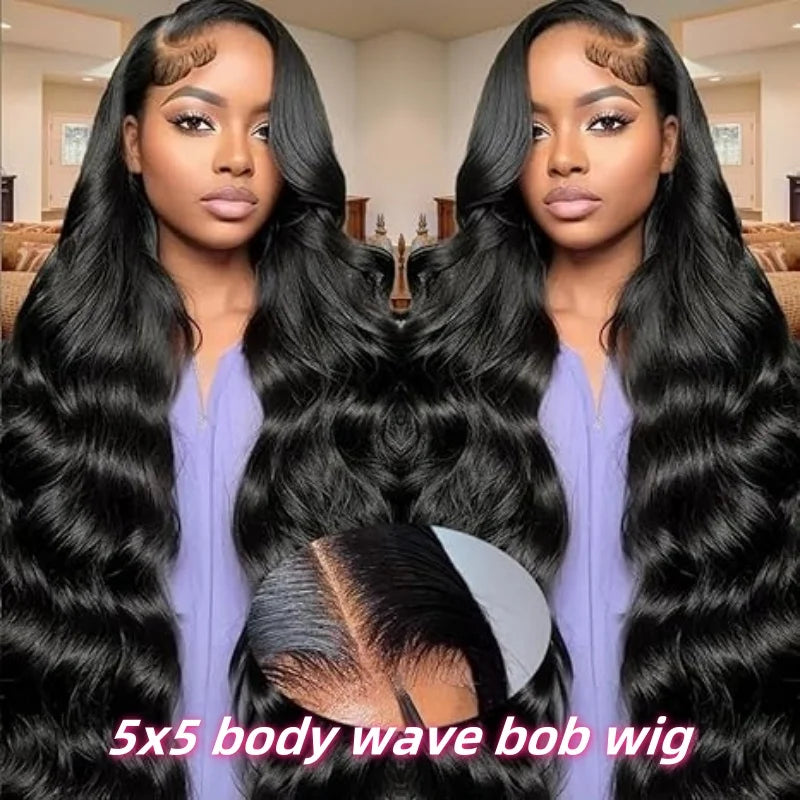 Frolo Bob Wig 5x5 HD Lace Closure Short Glueless Body Wave Human Hair Wig (220 Density, Brazilian Remy, 8–16 Inch)
