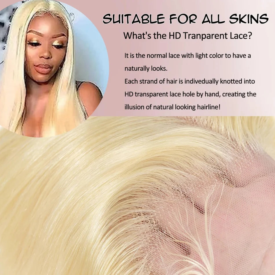 613 Blonde Straight HD Lace Frontal Human Hair Wig (13x6, Free Parting, 30–40 Inch, Up to 230 Density)