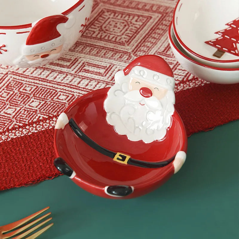 Christmas Ceramic Dinnerware Set – Santa, Snowman, and Tree Plates, Mugs & Bowls for Festive Holiday Table Decor