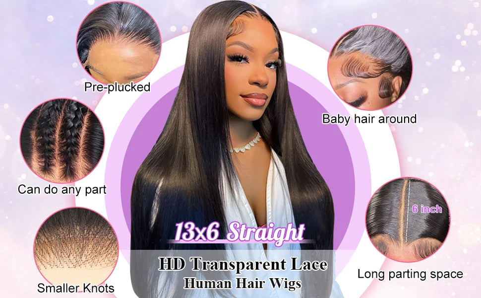 40 Inch Straight Brazilian Virgin Human Hair Wig (13x6/13x4 HD Transparent Lace Front, 200% Density)
