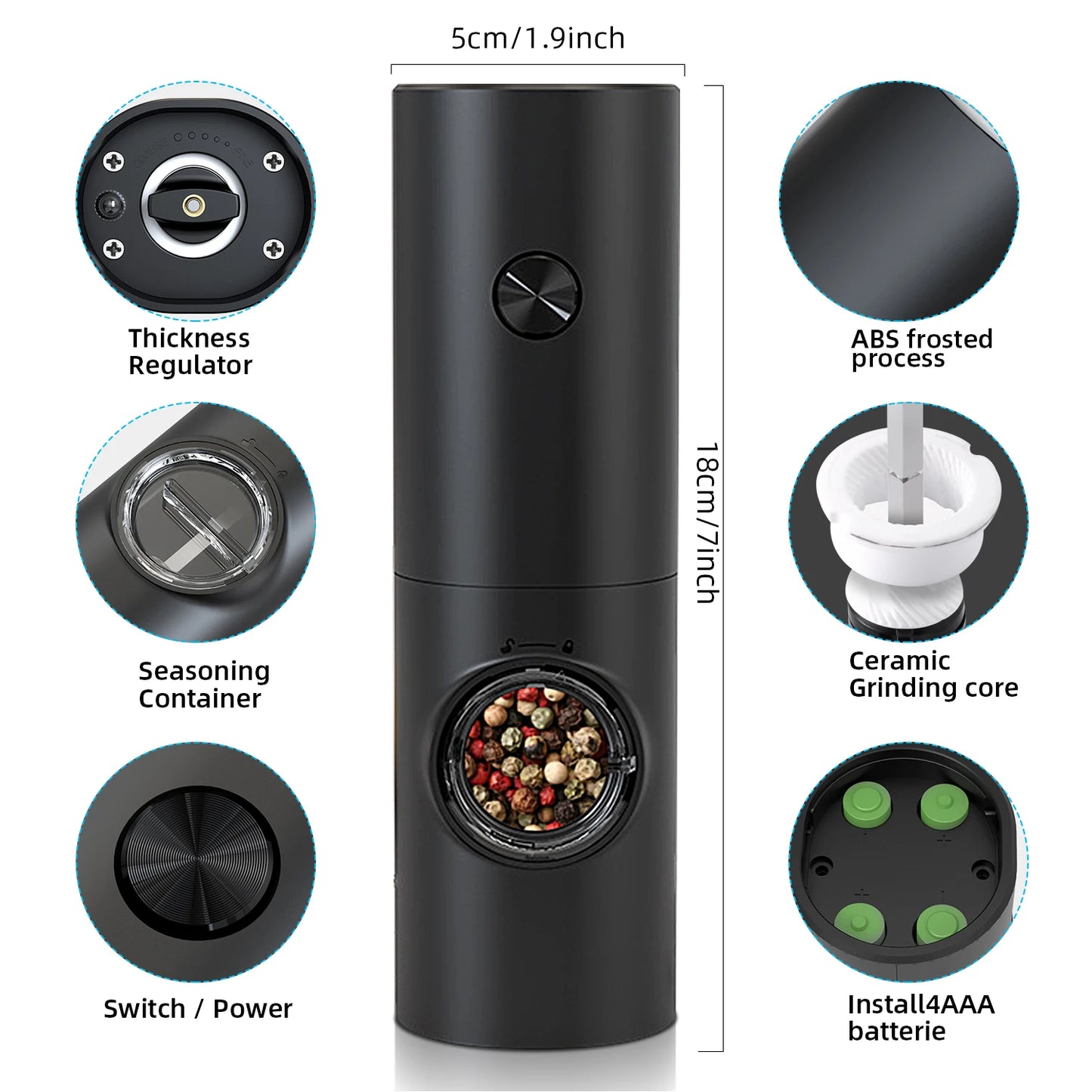 Electric Automatic Salt & Pepper Grinder Set with Base – Battery Powered, LED Light & Adjustable Coarseness