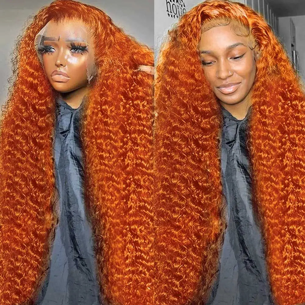 Orange Ginger Water Wave HD Lace Front Human Hair Wig | Transparent Lace 13x6 / 13x4 Pre-Plucked (30 Inch)