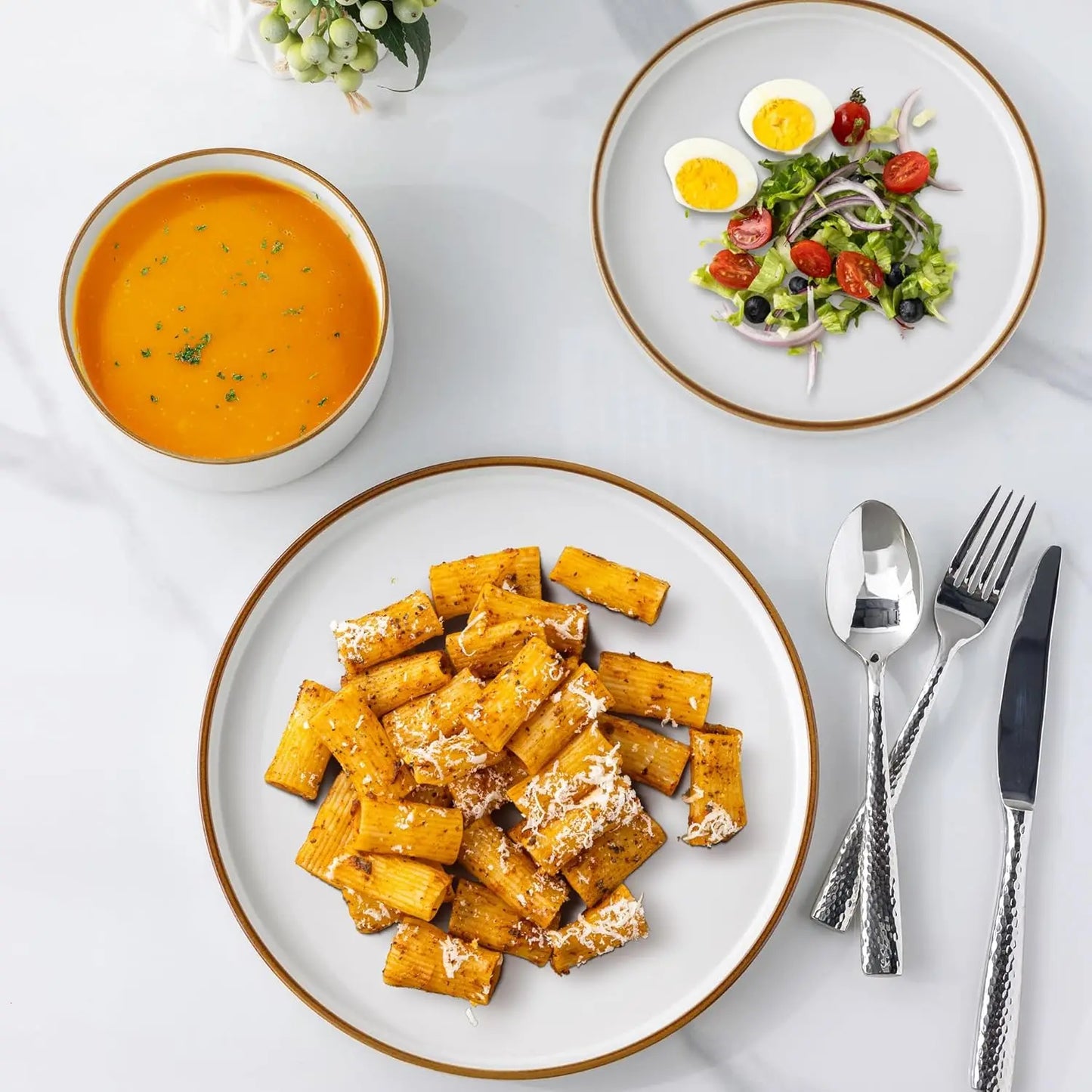 LeRatio 24-Piece Ceramic Dinnerware Set for 6 | High-Edge Stoneware Plates & Bowls, Oven & Dishwasher Safe