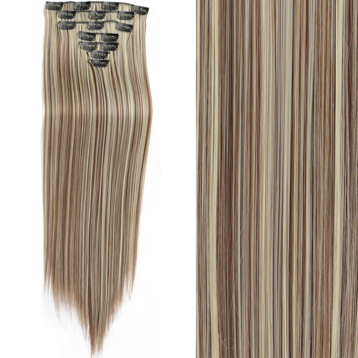 7Pcs Clip-in Hair Extensions | 24 Inch Straight | 60 Colors | Heat Resistant Fiber