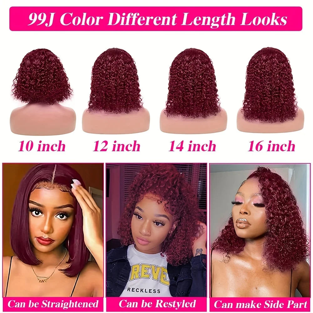 Burgundy 99J Deep Wave Bob Wig 13x4 HD Lace Front – Remy Human Hair