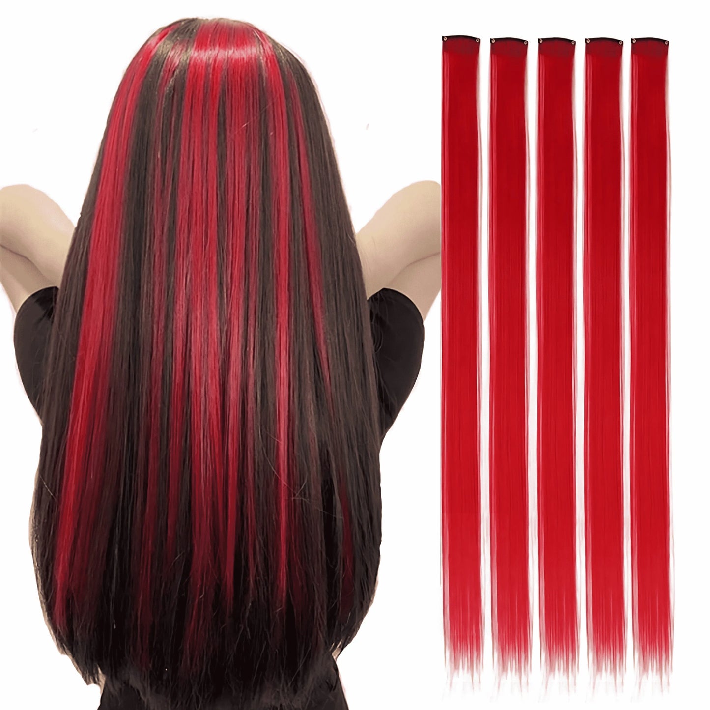 Straight Synthetic Clip-In Hair Extensions | 5pcs Set | 20 Inch | Bold Colors | Party & Cosplay