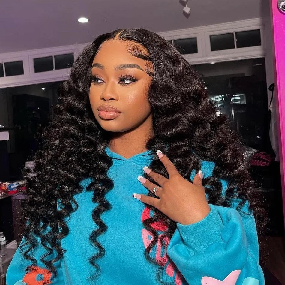 Loose Deep Wave 13×6 HD Lace Frontal Human Hair Wig – 30–40 Inch Brazilian Loose Deep Curl, Pre-Plucked Natural Hairline