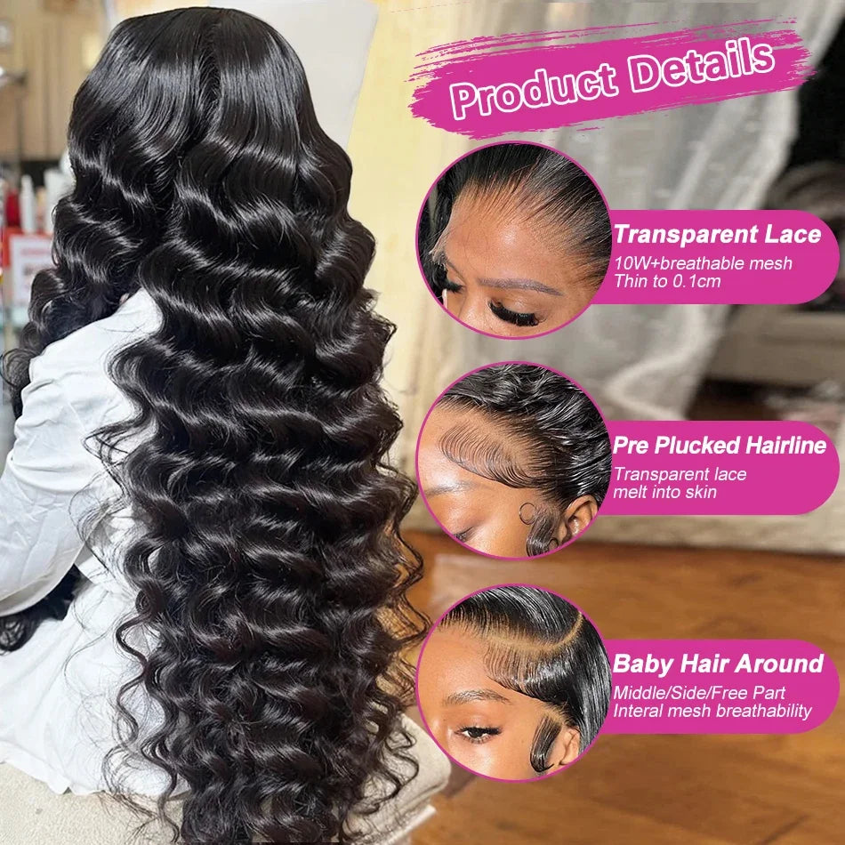 Loose Wave 13×4 HD Lace Front Human Hair Wig – 30–40 Inch Brazilian Loose Deep Wave Wig