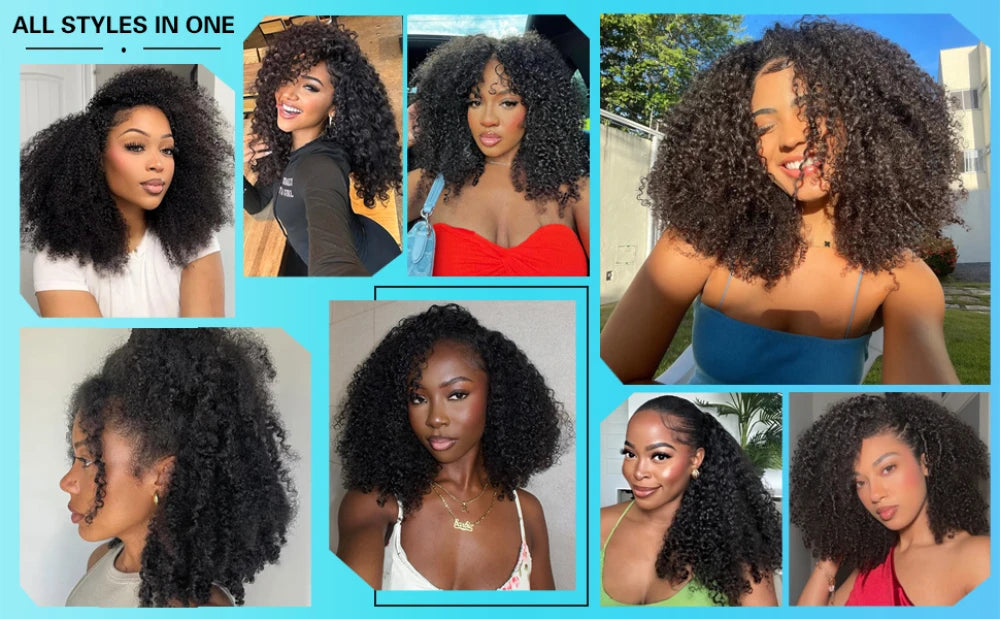 Kinky Curly Half Wig 200% Density Human Hair Clip-In Glueless Wig