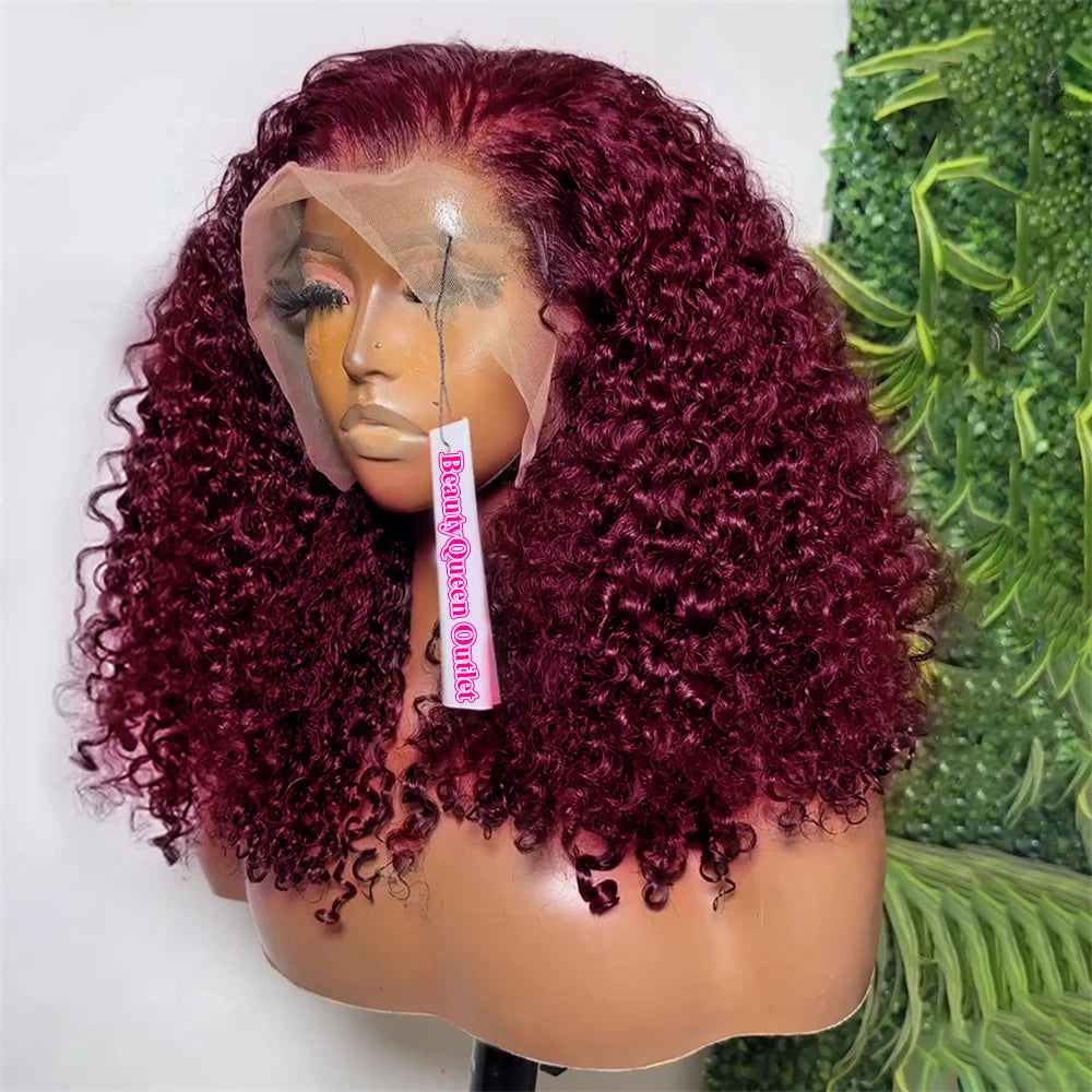 99J Burgundy Water Wave Bob 13x4 Transparent Lace Front Remy Brazilian Human Hair Wig (Short)