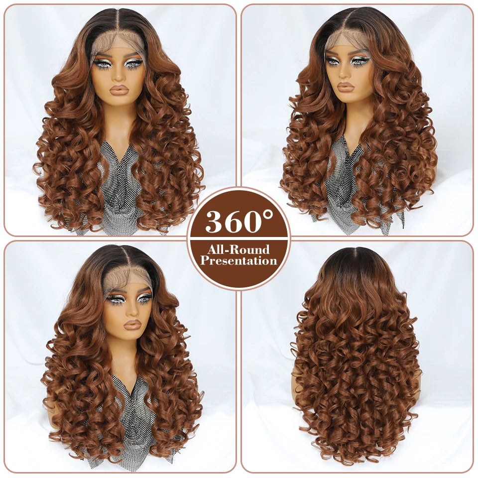 Latisha 13x6 Lace Front Wig – Curly Highlight Synthetic Wig with Baby Hair, 24 Inch Heat-Resistant Fiber