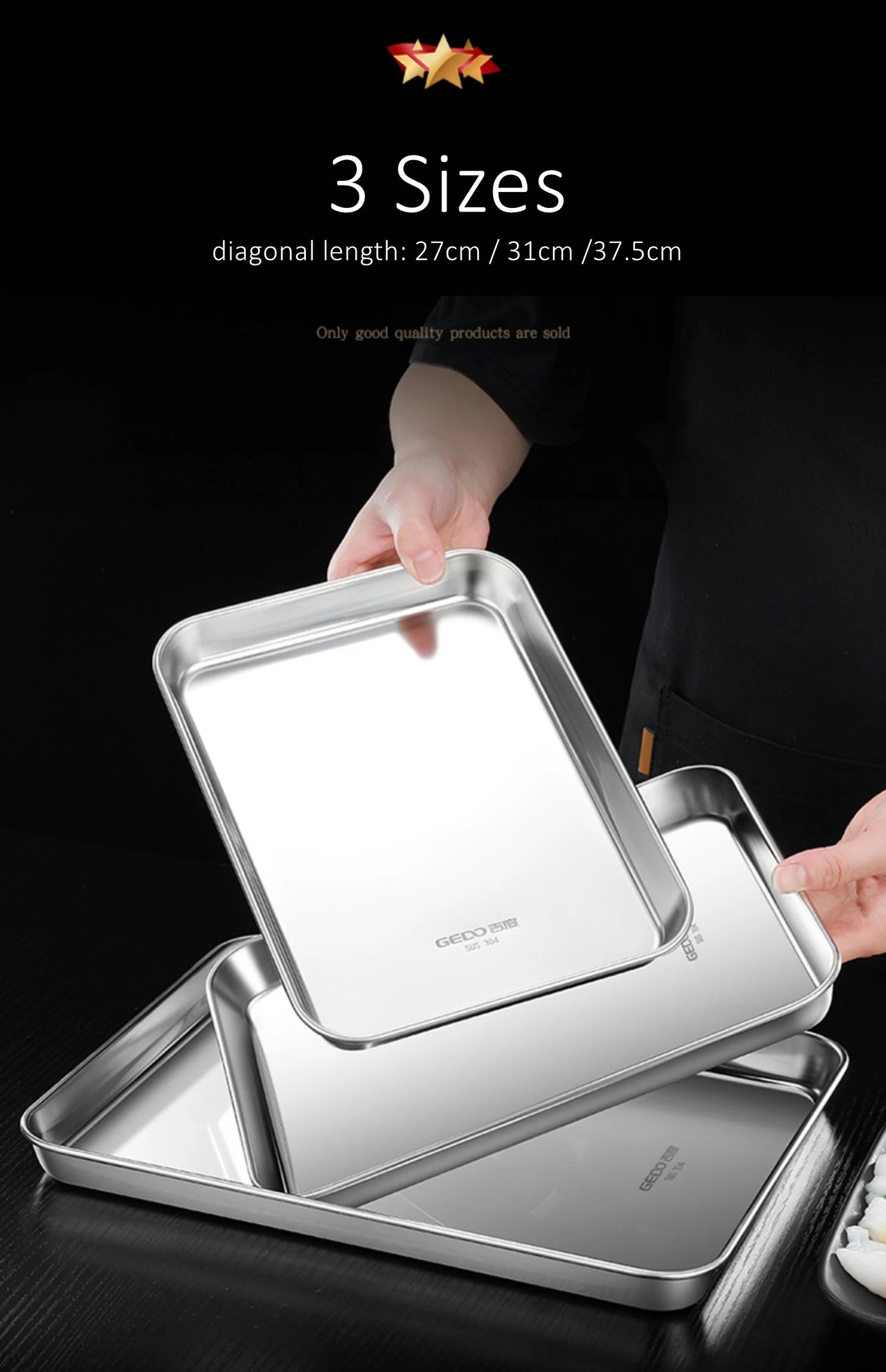 304 Stainless Steel Baking Tray – LFGB Certified, Fall-Resistant Steaming Dish (27–37.5cm Rectangular Pan)