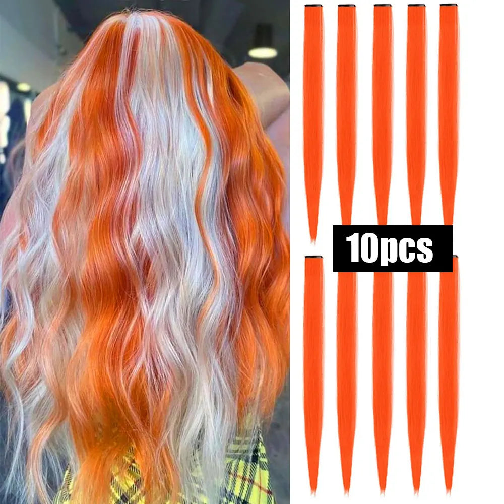 Colored Highlight Clip-In Hair Extensions | Synthetic Straight | 10pcs | Multi-Color | Party & Cosplay