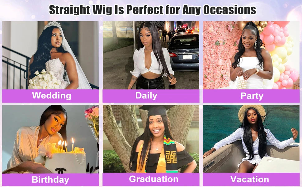 40 Inch Straight Brazilian Virgin Human Hair Wig (13x6/13x4 HD Transparent Lace Front, 200% Density)