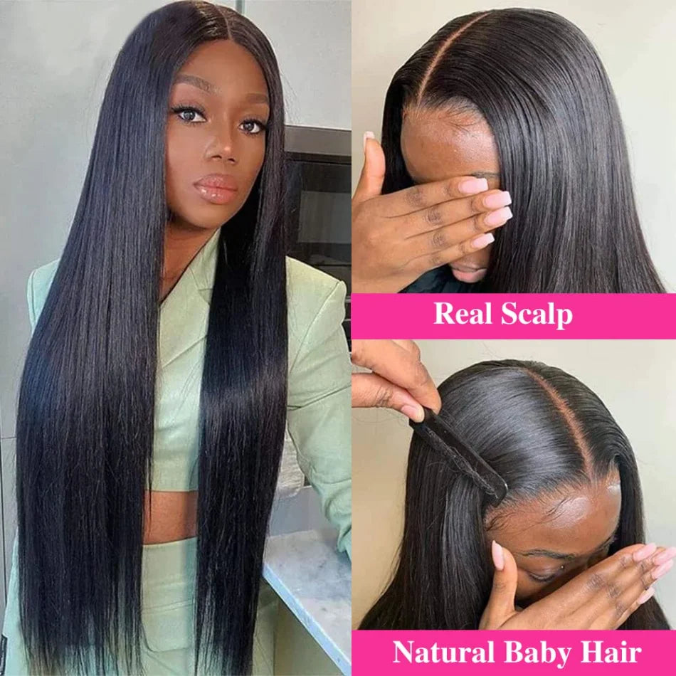 Glueless V Part Straight Human Hair Wig (220% Density, Natural Black, Beginner Friendly, No Leave Out)