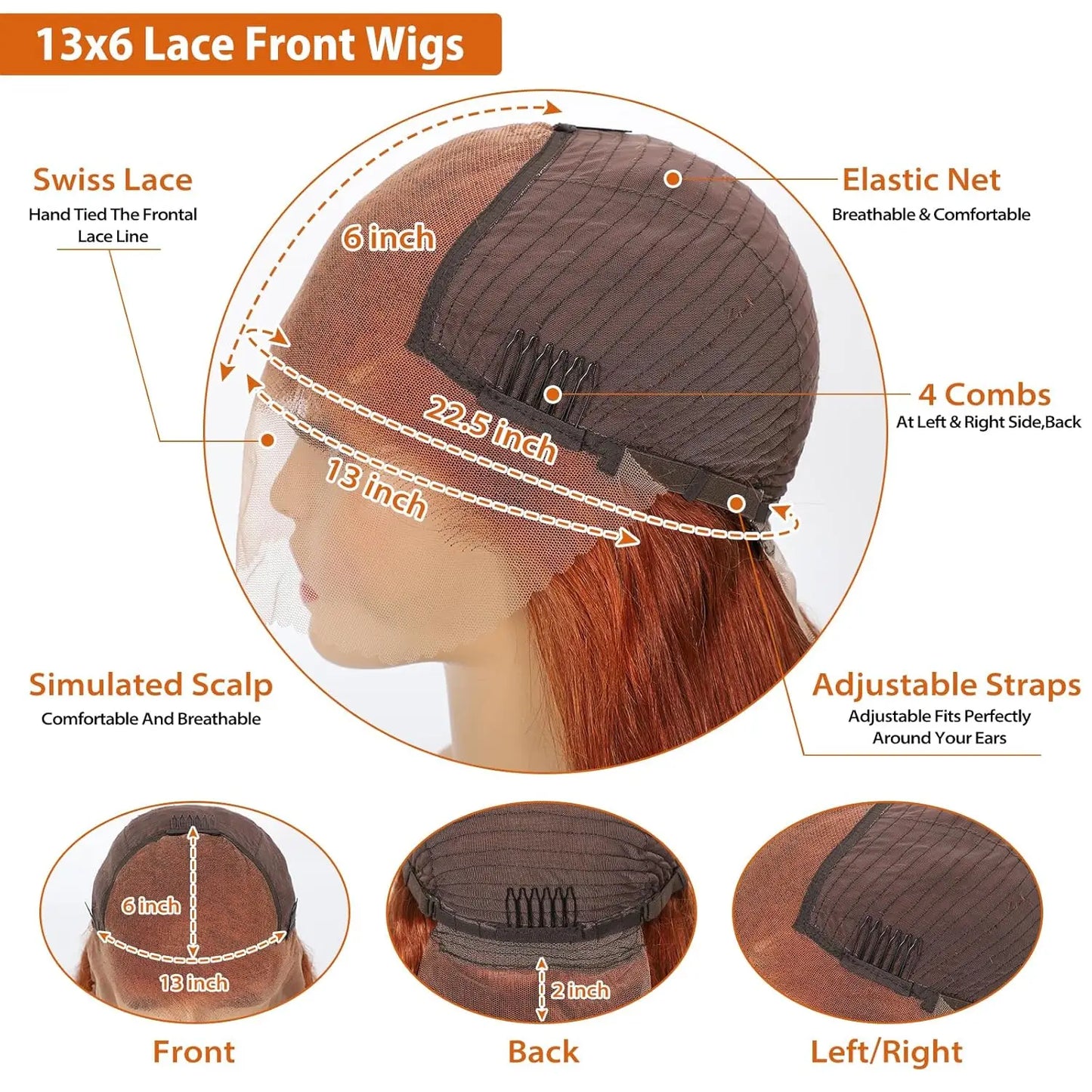Ginger 13x6 HD Lace Front Wig – 100% Human Hair, Straight #350 Color, Pre-Plucked Hairline (220% Density)