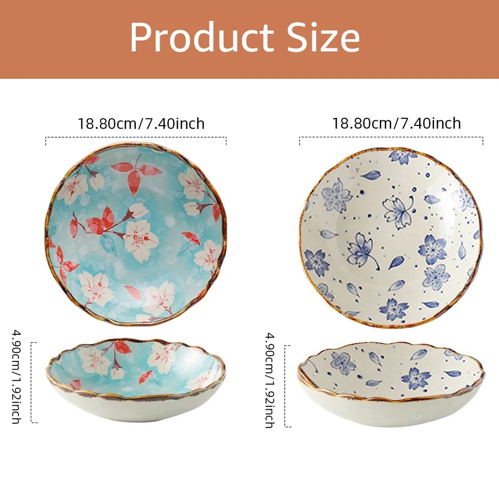 Japanese Floral Ceramic Plates – Handcrafted Round Deep Dinner Dishes for Home, Café & Restaurant Use