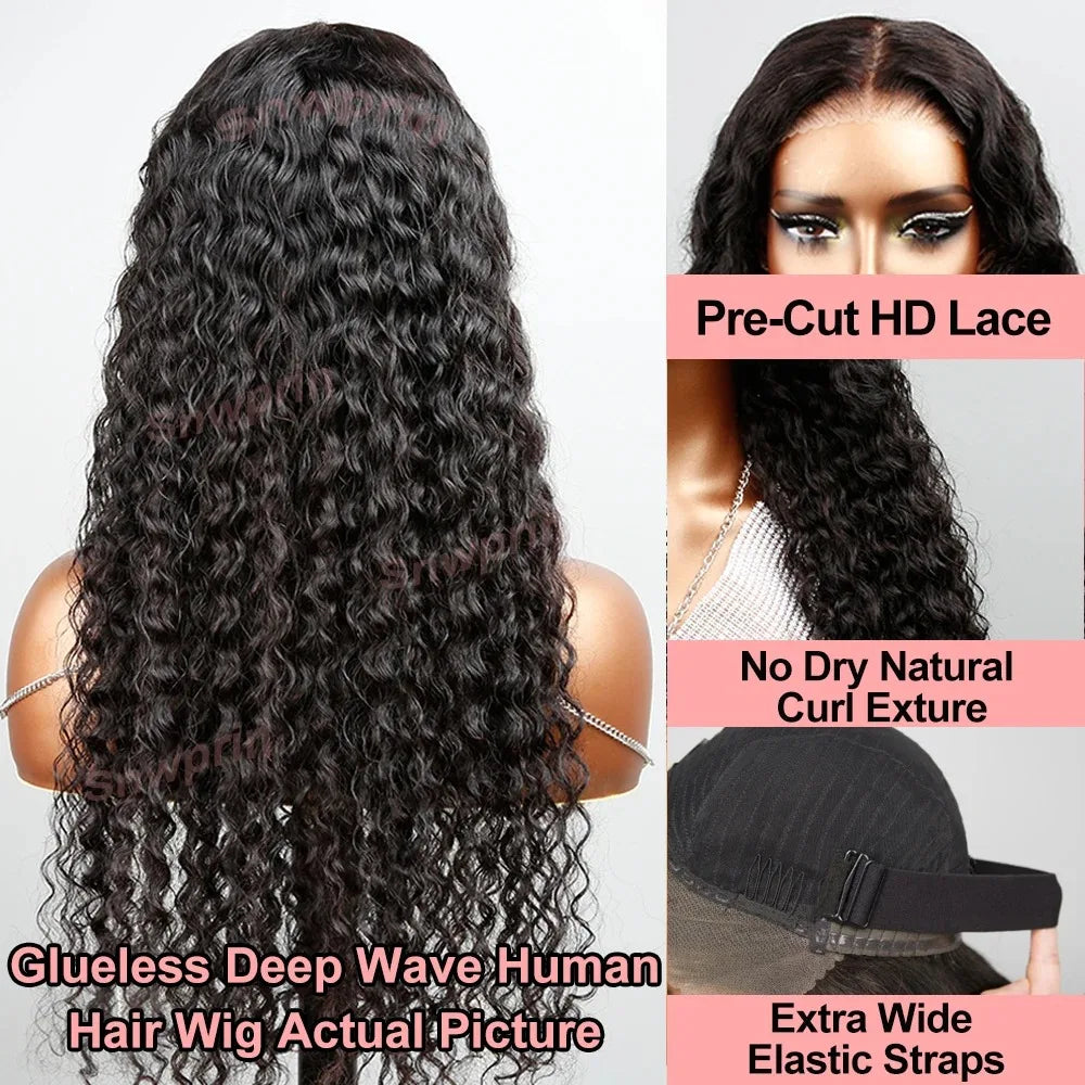 7x5 Wear & Go Glueless Deep Wave HD Lace Wig (13x6 / 13x4) – Brazilian Remy Human Hair, 300% Density (30–40")