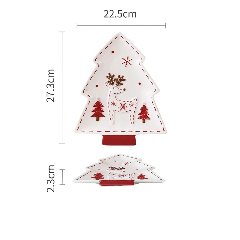 Christmas Ceramic Dinnerware Set – Santa, Snowman, and Tree Plates, Mugs & Bowls for Festive Holiday Table Decor