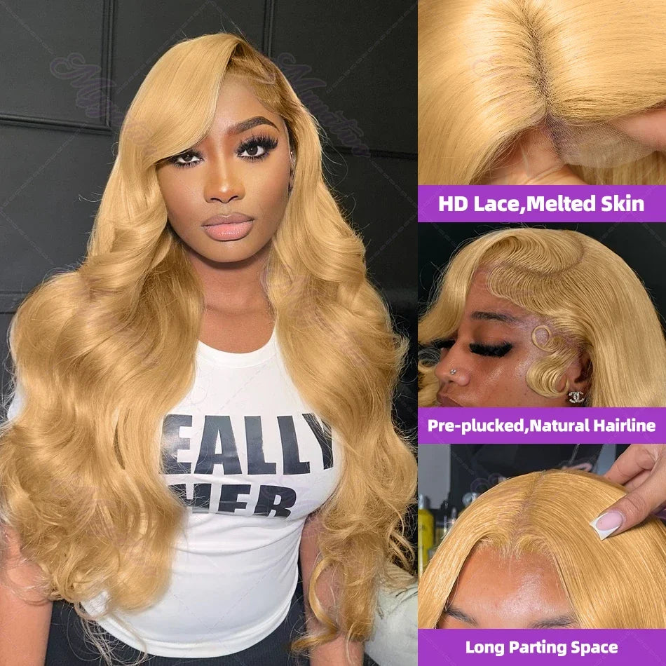 Honey Blonde 13x6 HD Lace Front Human Hair Wig – 250% Density Body Wave Brazilian Remy