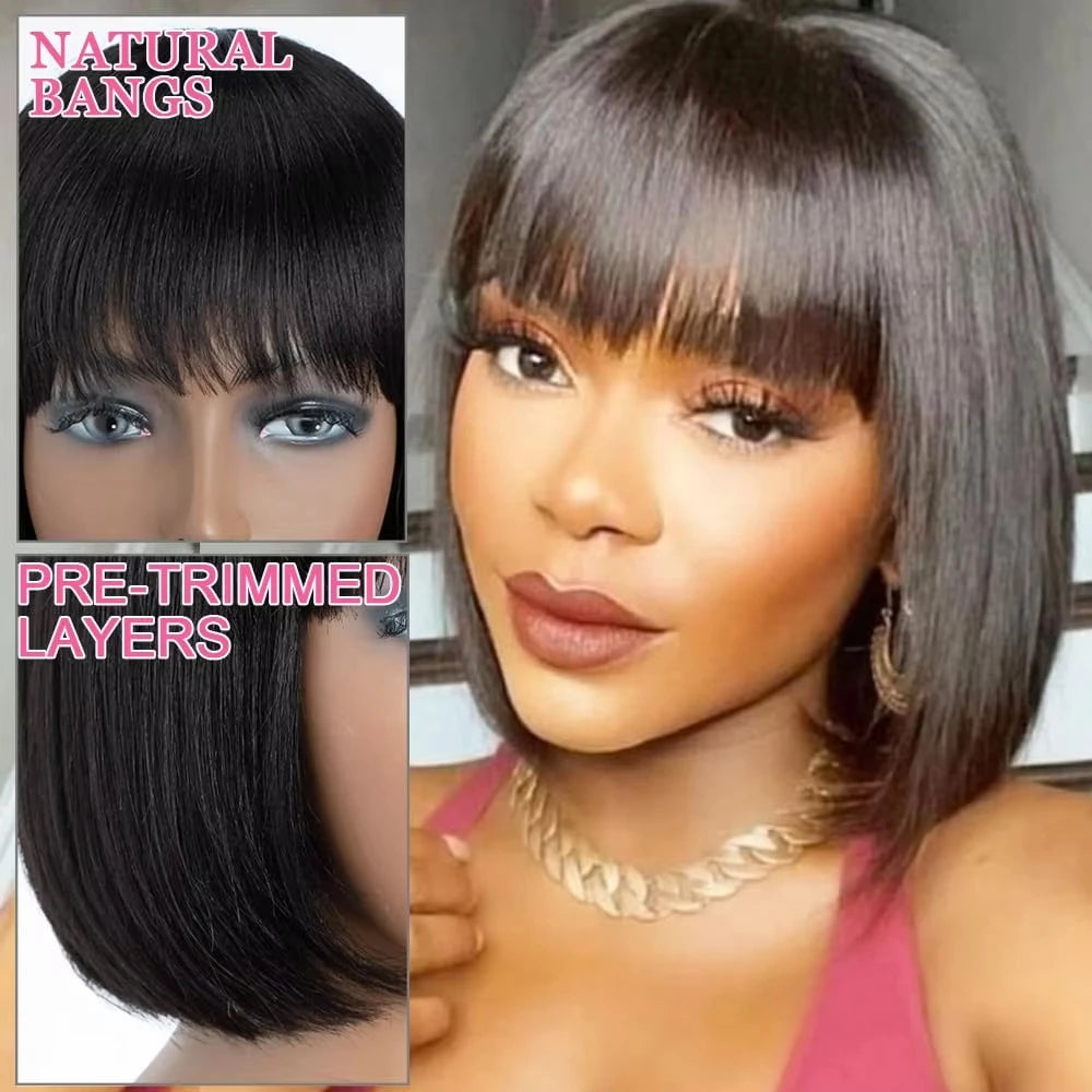 1B Straight Bob Human Hair Wig (Full Machine, Remy, Bleached Knots)