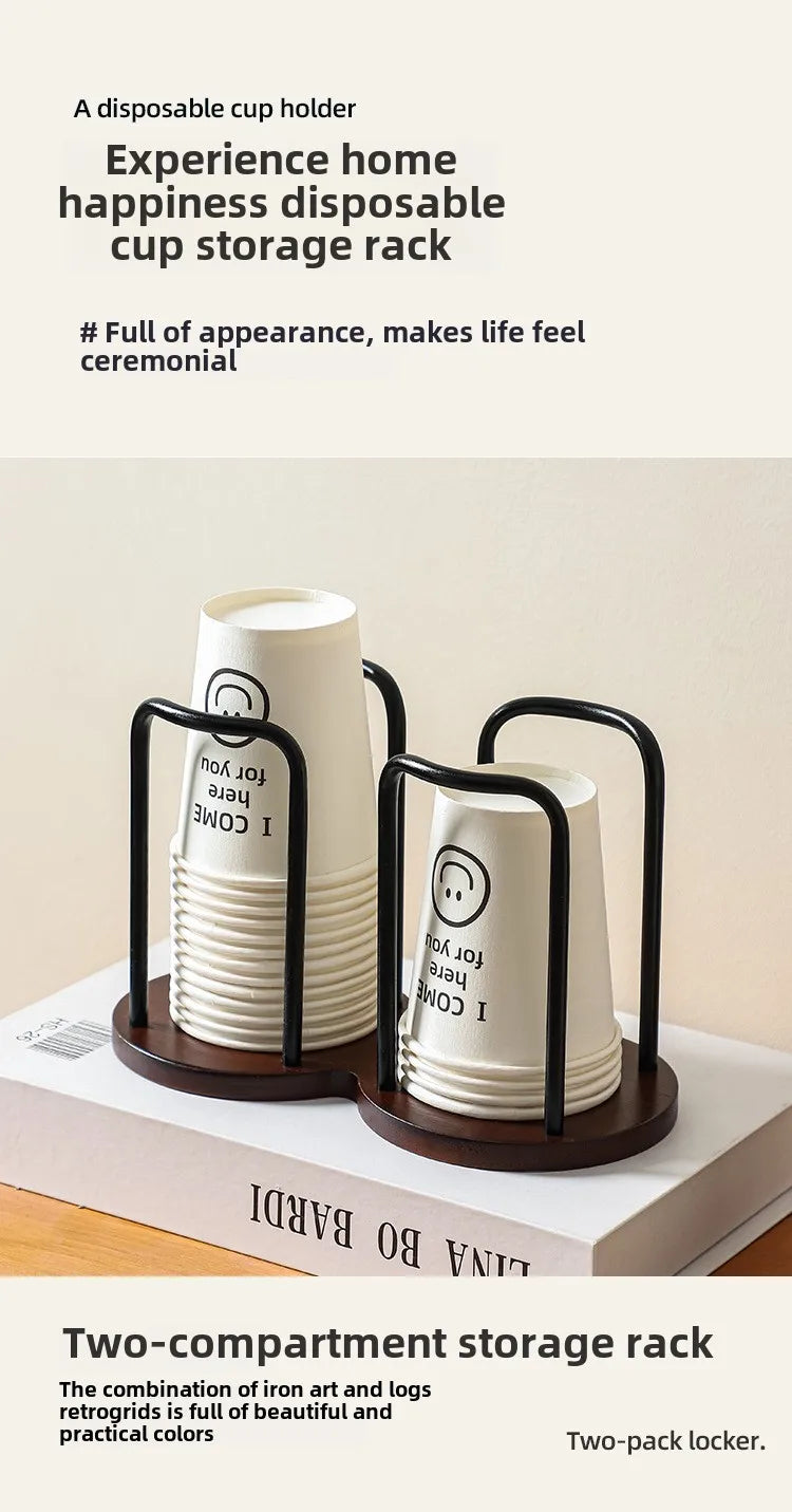 Wooden Disposable Cup Holder – Tea & Water Cup Dispenser Rack Organizer