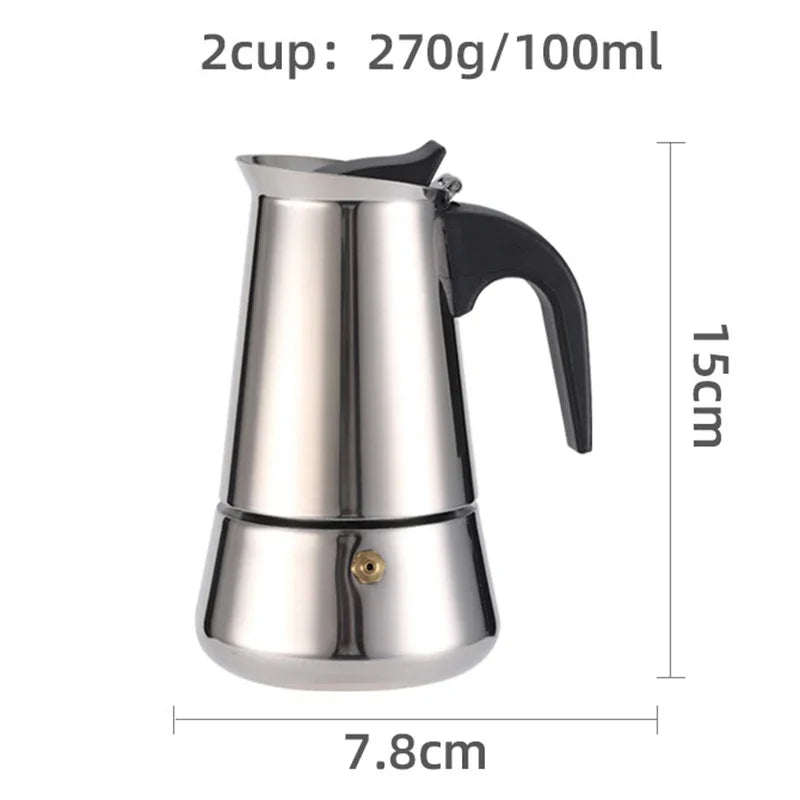 Stainless Steel Moka Pot Espresso Maker (2/4/6/9 Cups) — Classic Italian Coffee Brewing for Home & Travel