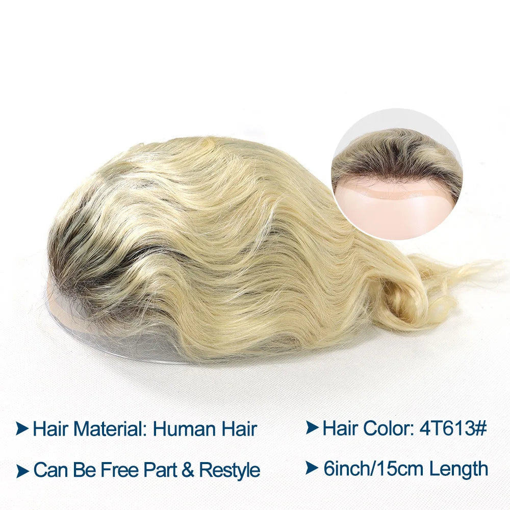 Men's Blonde Human Hair Toupee – Straight, Lace & PU Base, 8x10