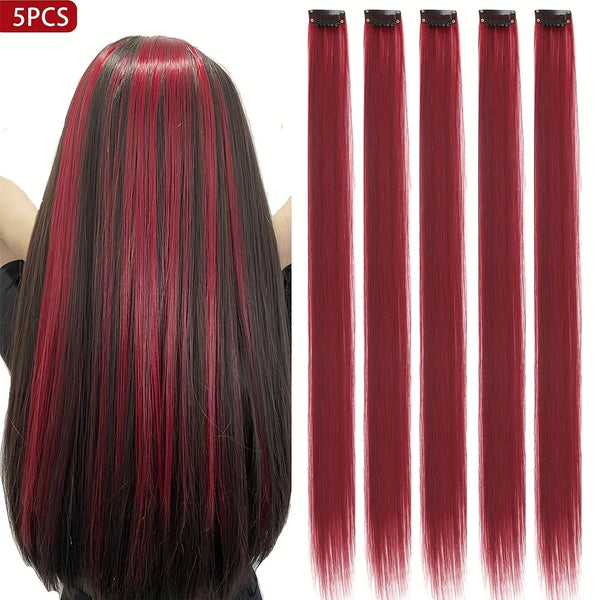Straight Synthetic Clip-In Hair Extensions | 5pcs Set | 20 Inch | Bold Colors | Party & Cosplay