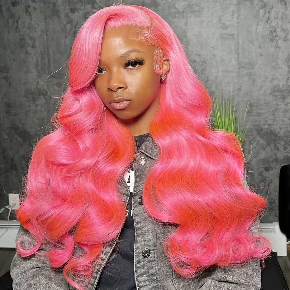 Light Pink 34–36” Body Wave HD Lace Front Human Hair Wig – Pre-Plucked, Transparent Lace, 100% Brazilian Human Hair