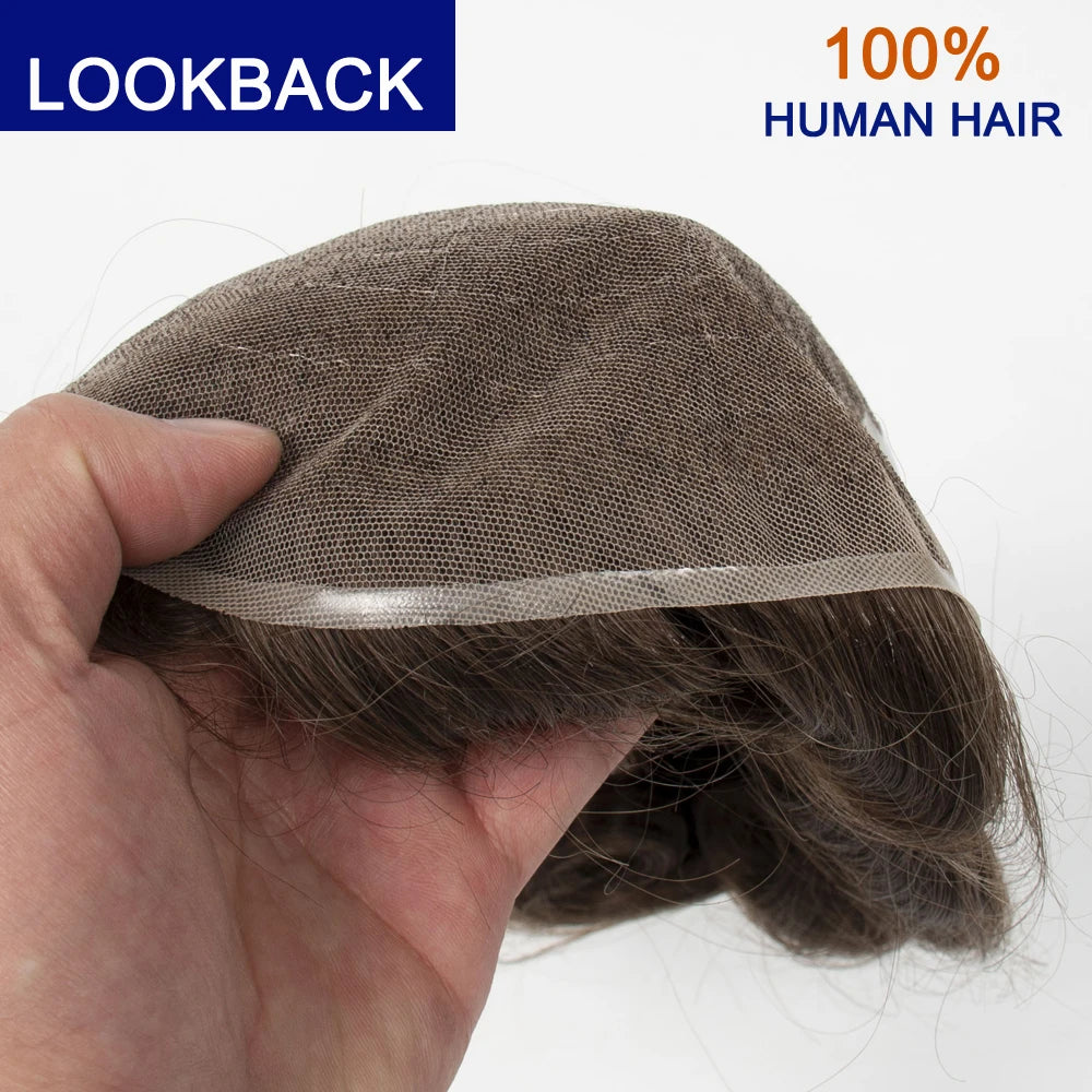 Men's Human Hair Toupee – Lace & PU Base, Straight, 6x8 / 7x9 / 8x10