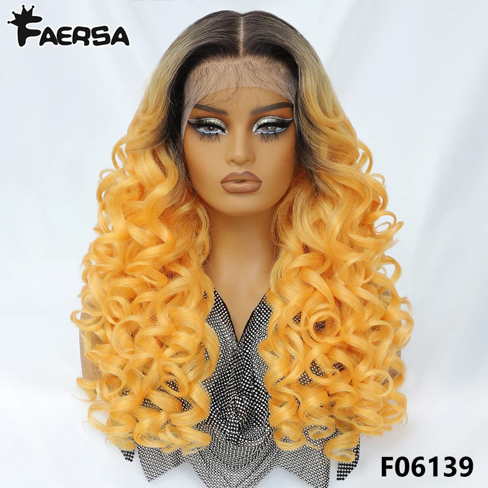 Latisha 13x6 Lace Front Wig – Curly Highlight Synthetic Wig with Baby Hair, 24 Inch Heat-Resistant Fiber
