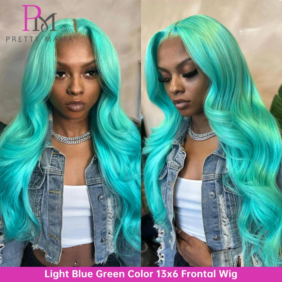 13x6 Colored Body Wave Lace Front Wig | Green, Grey & Blonde 613