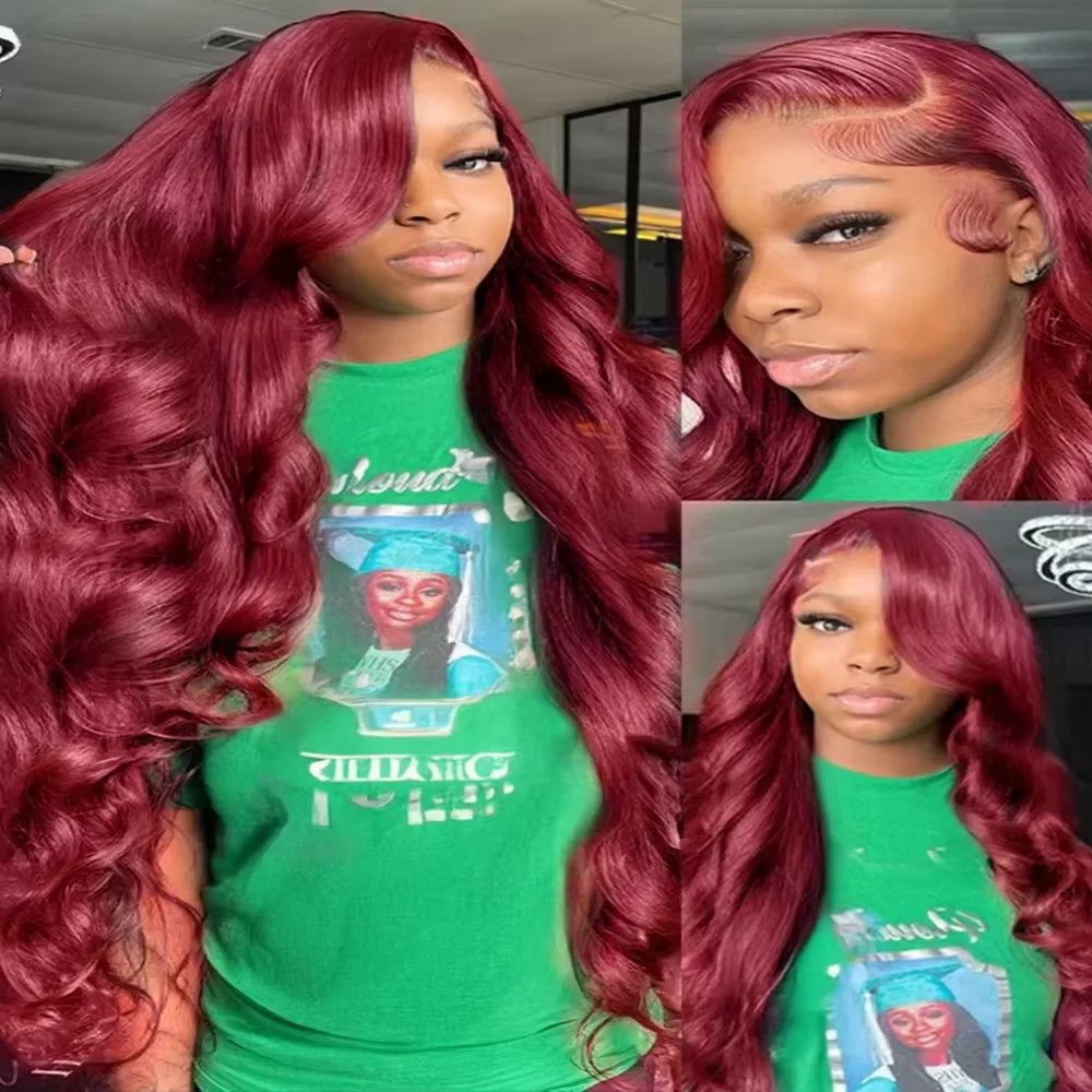 Fuduete 99J Burgundy Body Wave HD Lace Front Wig | Brazilian Remy Human Hair | Transparent Lace