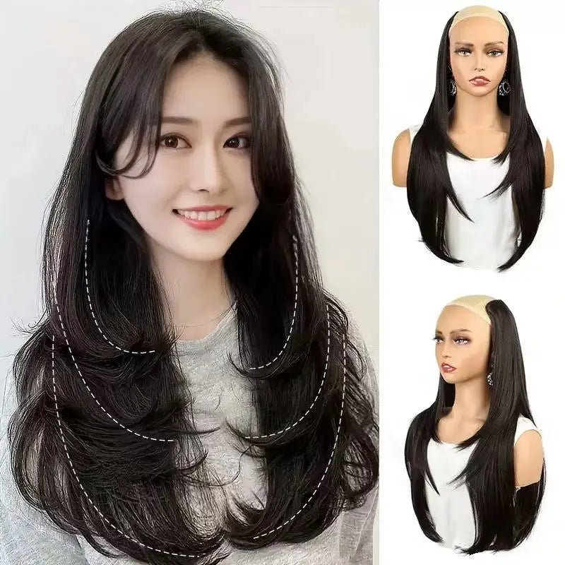 V-Shape Layered Clip-In Hair Extensions | Synthetic Straight | 22-24 Inch | 4 Clips | 180g