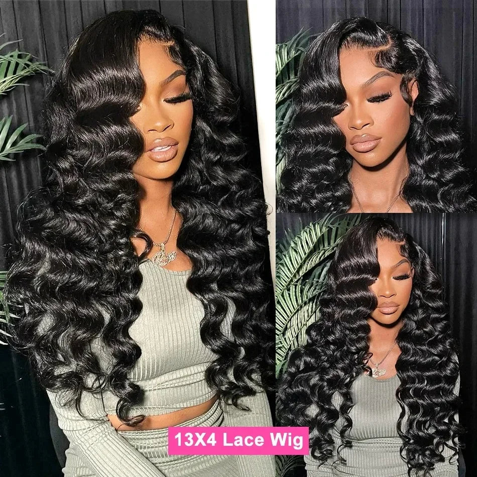 13x6 HD Transparent Loose Deep Wave Lace Front Human Hair Wig (200% Density, 30–34 inch)
