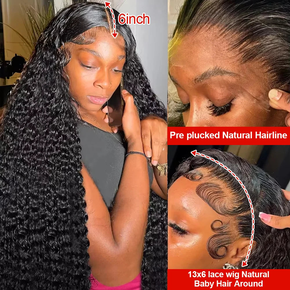 40 & 46 Inch Water Wave Deep Wave Lace Front Wig – 13x6 HD Lace, 7x5 Glueless, 300% Density