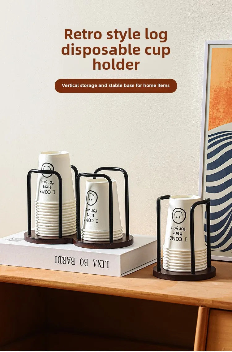 Wooden Disposable Cup Holder – Tea & Water Cup Dispenser Rack Organizer