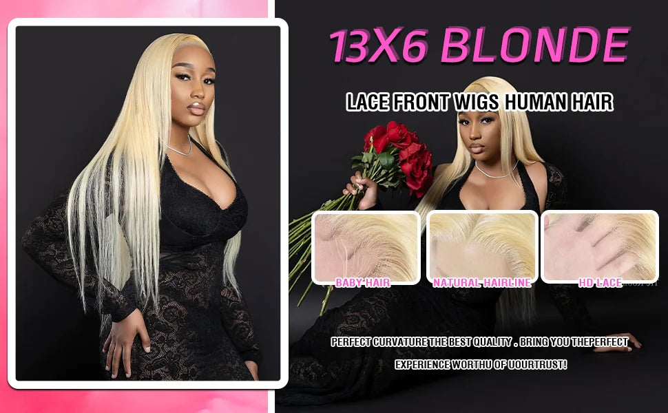 30-46 Inch 613 Honey Blonde Bone Straight HD Lace Front Human Hair Wig (13x6/13x4)
