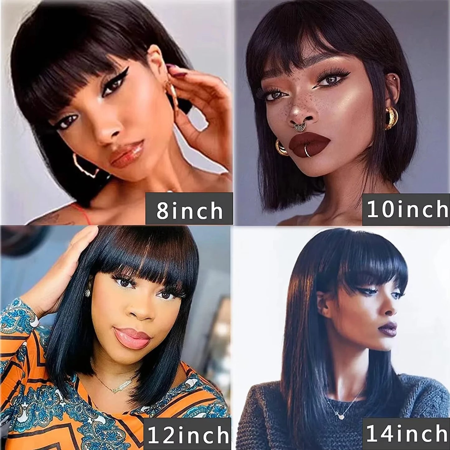 1B Straight Bob Human Hair Wig (Full Machine, Remy, Bleached Knots)
