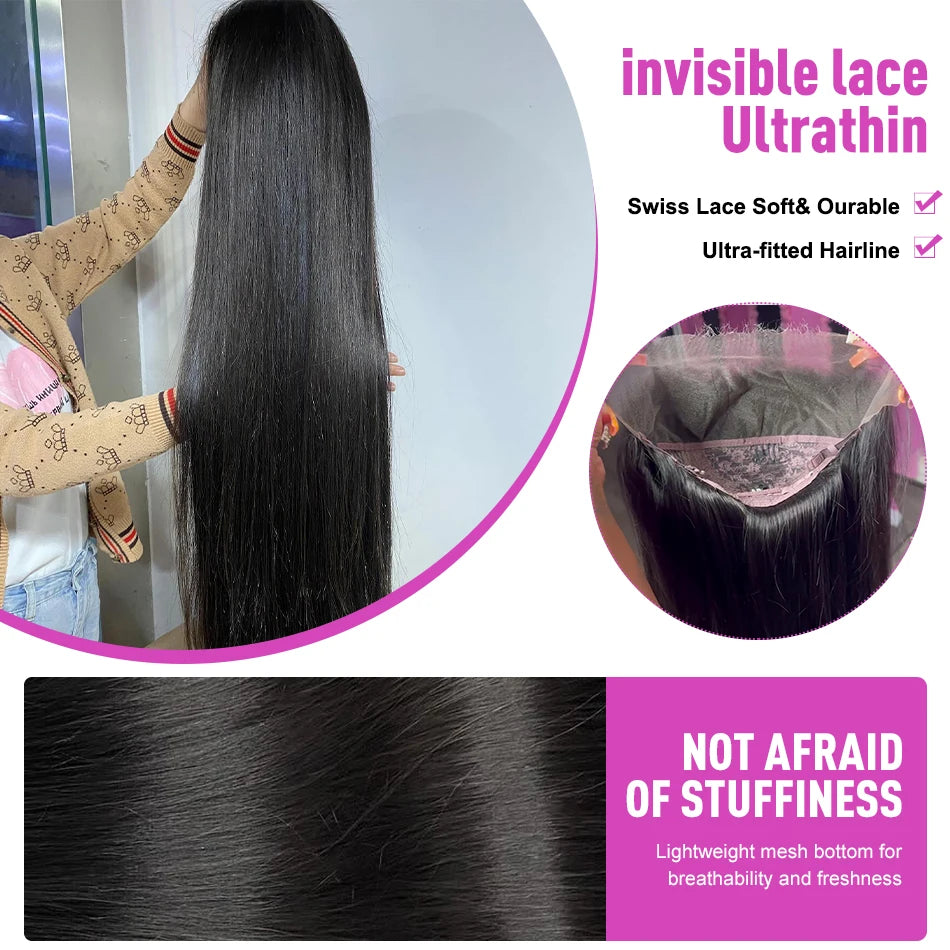 Bone Straight HD Lace Front Wig (13x4 / 13x6 / 5x5 Glueless) – Brazilian Remy Human Hair, Natural Black (30–40")